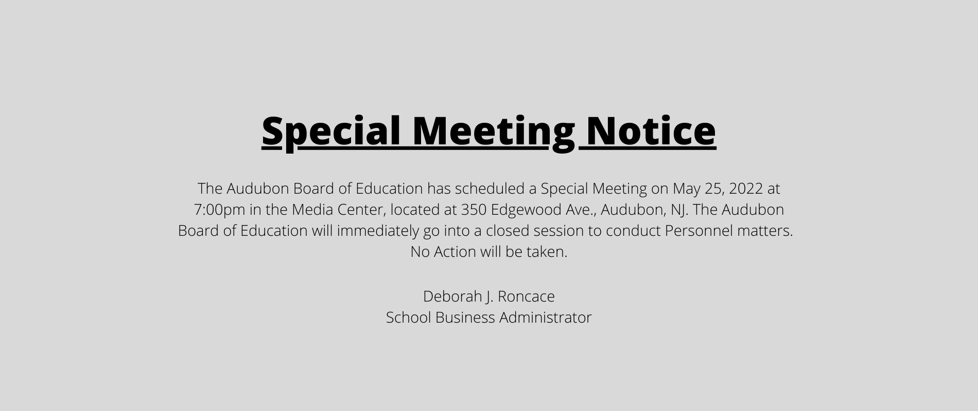 Special Meeting Notice - May 25, 2022